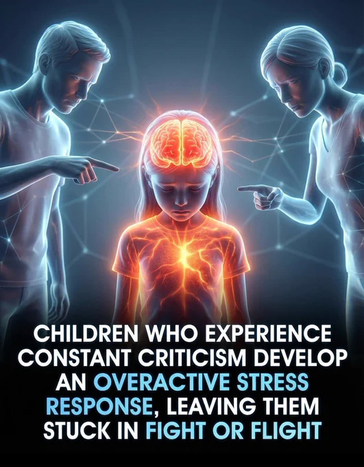 🧠 Research shows constant criticism rewires a child’s brain.

And the emotional stress shapes lifelong mental health.

Children raised in environments filled with constant criticism often develop a stress-response system that remains on high alert, even in the absence of actual threats.

This chronic activation of the fight-or-flight state interferes with a child’s ability to feel safe, calm, or emotionally grounded. 

According to research from the Center on the Developing Child at Harvard University, persistent emotional stress in early life can alter brain architecture, leading to long-term issues with emotional regulation, anxiety, and attention. When everyday interactions are perceived as threatening, children may respond with hypervigilance, withdrawal, or emotional shutdown—defense mechanisms rooted in survival.

As these children grow, the expectation of judgment or harm becomes deeply ingrained in their nervous system, affecting their self-esteem and relationships.