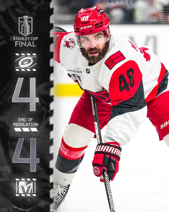 The Canes and Knights are tied 4-4 at the end of regulation 