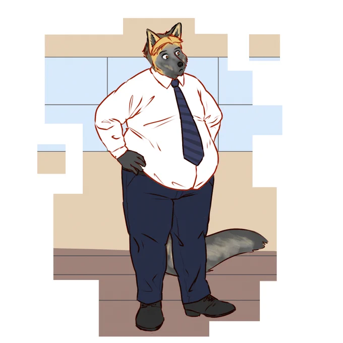 A 350lbs fat anthro cross fox guy dressed and posing like fox mulder from the x files.