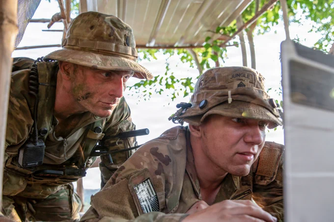 During JPMRC-X in the Philippines, Soldiers with 2-35 IN, 3rd MBCT, 25th Infantry Division, used unmanned aerial systems to support reconnaissance operations in jungle terrain.