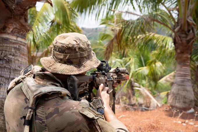 During JPMRC-X in the Philippines, Soldiers with 2-35 IN, 3rd MBCT, 25th Infantry Division, used unmanned aerial systems to support reconnaissance operations in jungle terrain.
