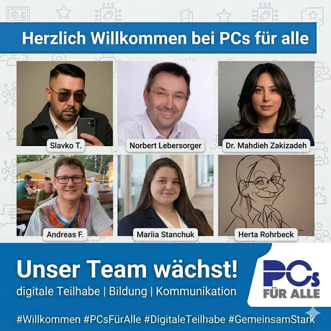 Fotos von den neuen Kolleginnen und Kollegen im Verein PCs für alle https://www.pcsfueralle.at