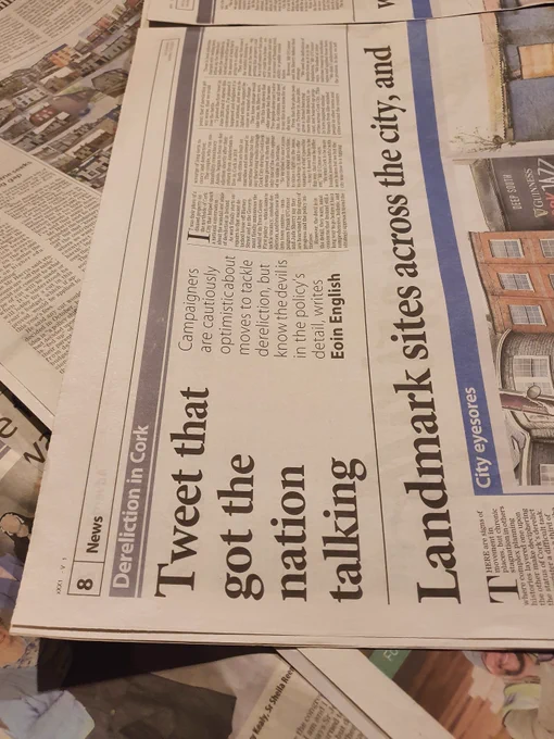 You can't keep #DerelictIreland out of news
Continuous since June 2021
In past week movement was covered by RTÉ Investigates, CorkBeo, TipperaryLive, The Journal
With dereliction featured in every outlet, incl. Prime Time

Tweet that got the nation talking, Irish Examiner 2022