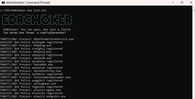 EDRChoker run throttling EDR process list