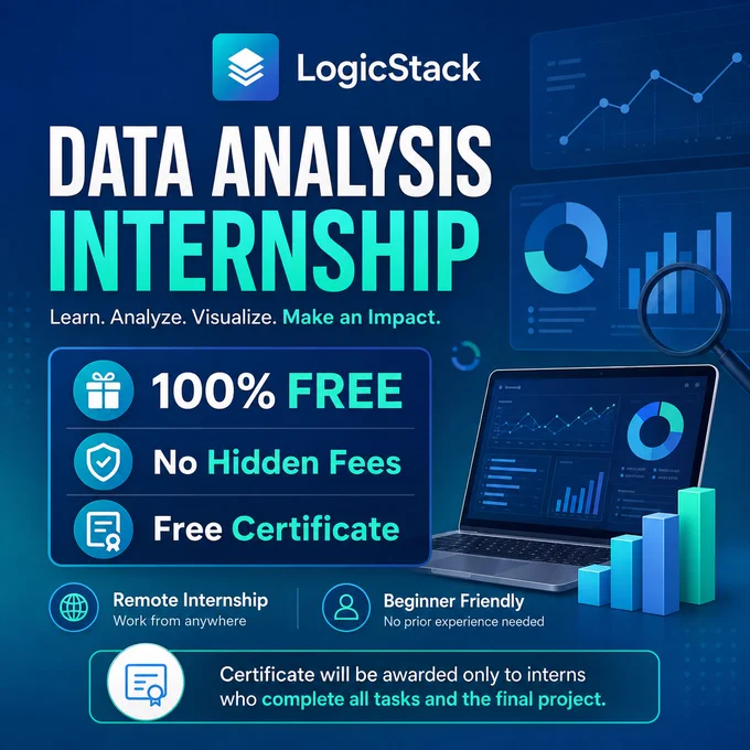 LogicStack is offering a One-Month Remote Data Analysis Internship.

This internship is beginner-friendly and weekly task-based. Interns will work on Excel, Python, and Power BI tasks, upload their work on GitHub, and share progress on LinkedIn.

Certificate will be provided after successful completion.

Duration: 1 Month
Mode: Remote
Level: Beginner
Focus: Data Analysis, Excel, Python, Power BI

Apply now and start building your data analysis portfolio. 
https://logicstack.org/forms/one-month-data-analysis-internship