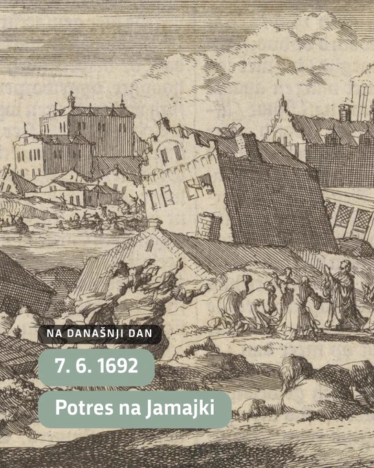 Slika Port_Royal_earthquake_1692_by_Jan_Luyken_and_Pieter_van_der_Aa
Zgodovinska gravura potresa v Port Royalu leta 1692, ki prikazuje rušenje stavb, paniko prebivalcev in pogrezanje mesta med potresom na Jamajki.
Vir: Wikimedia Commons – Jan Luyken in Pieter van der Aa
https://commons.wikimedia.org/wiki/File:Port_Royal_earthquake_1692_by_Jan_Luyken_and_Pieter_van_der_Aa.jpg
