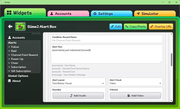 Slime2 Alert Box Settings