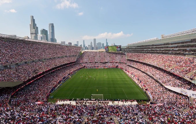 overhead stadium photo of Soldier Field with a sold-out crowd