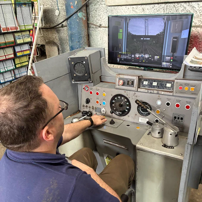 Paul driving the sim