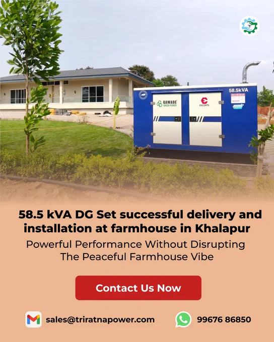 A 58.5 kVA diesel generator installed outside a modern farmhouse in Khalapur, providing reliable power backup for residential operations.