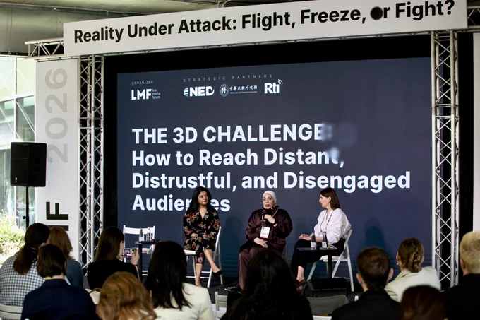 Meenal Thakur, Transitions’ Solutions Journalism program manager (left) at the Lviv Media Forum.