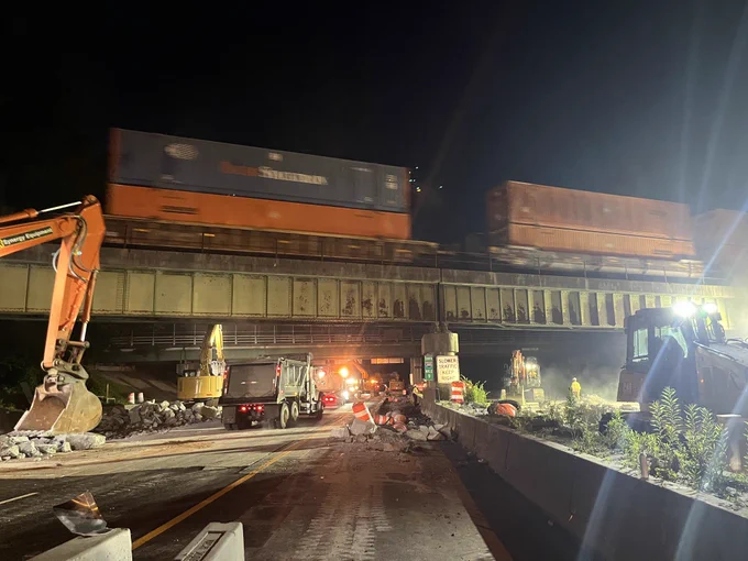 Crews Removing concrete slabs during the early morning hours of Saturday, June 6