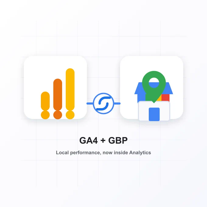 Simple graphic showing Google Analytics and Google Business Profile icons connected by a link symbol.