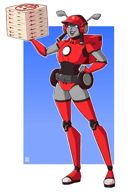A full body illustration of @/Jeetdoh's Transformers OC, Deepdish.
