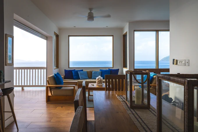 Villa with big windows with ocean view