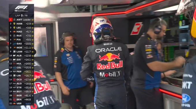 Max Verstappen out of the car.