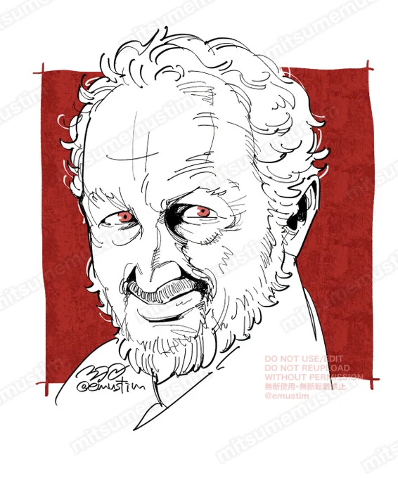 Black and white drawing of Robert Englund.