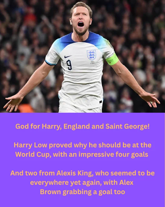 God for Harry, England and Saint George!

Harry Low proved why he should be at the World Cup, with an impressive four goals

And two from Alexis King, who seemed to be everywhere yet again, with Alex
Brown grabbing a goal too