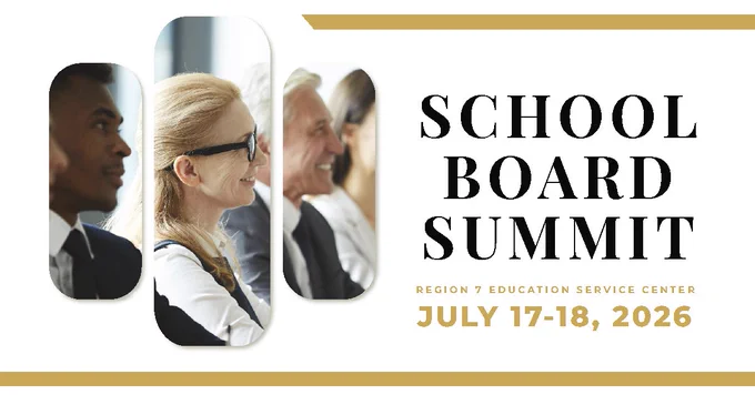 School Board Summit, July 17-18, 2026, featuring people in business attire.