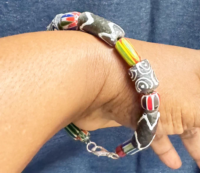 Krobo recycled glass and Chevron beads bracelet