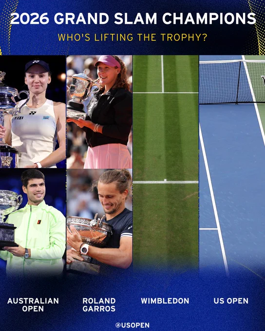 Graphic showing the singles Grand Slam champions this year through Roland Garros
