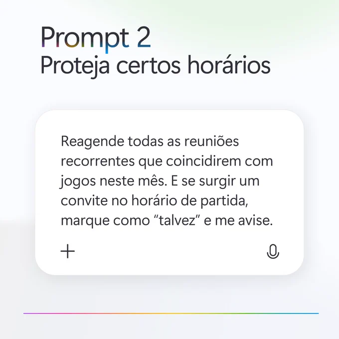 Interface do Copilot com prompt para reagendar reuniões em horários específicos.