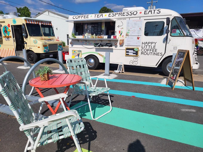 Coffee truck with cute sidewalk seating