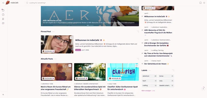 Startseite des Blogs "indiecafe.de"
