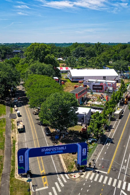 FIFA fan festival preparations at Lemon Hill in Philadelphia.
