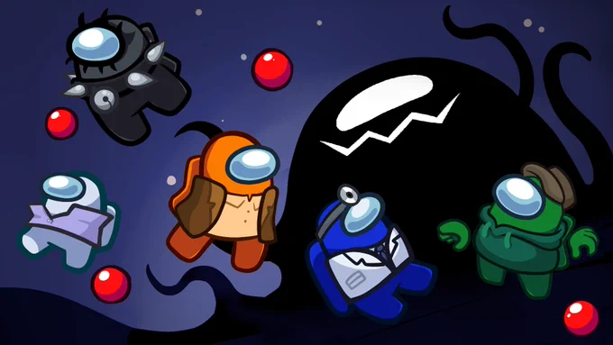 Official keyart for the Showbiz Cosmicube featuring cosmetics from the Among Us Animated Series.