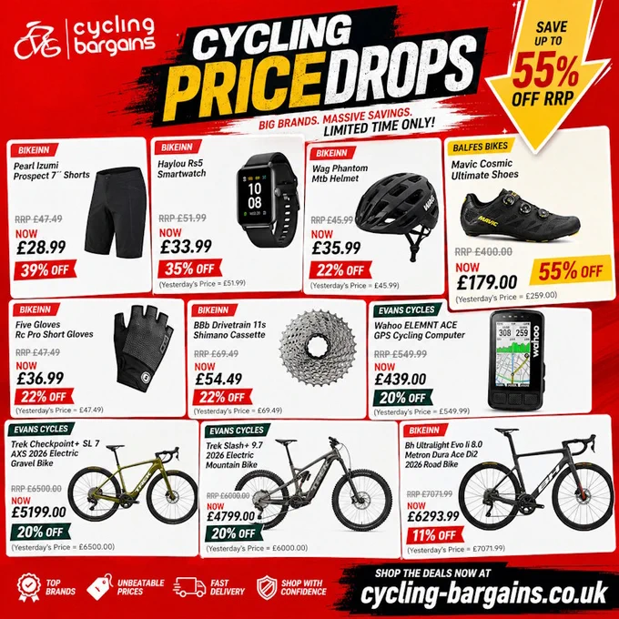 🚨 MASSIVE PRICE DROPS ALERT! 🚴‍♂️💨
.
🔥 Want to grab top-tier cycling gear without breaking the bank? The biggest price drops of the last 24 hours just landed on Cycling Bargains, with massive savings up to 83% OFF! 📉
.
📲 Join Our VIP Alert Groups (Never Miss a Drop!)
Get instant alerts straight to your phone before stock runs out: 
.
💬 Drop a comment below: What piece of gear are you hunting for a deal on right now? Let us find it for you! 👇@followers 
.
#CyclingDeals #BikeSale #CyclingDiscounts #PriceDropAlert #CyclingBargains #BikeGearDeals #BudgetCycling #MTBDeals #RoadCyclingUK