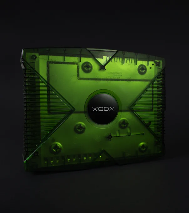 Photo of the OG Xbox in translucent green