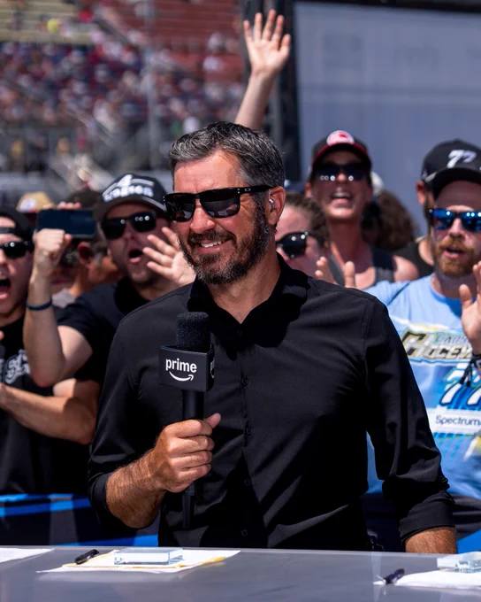 Martin Truex Jr. at the Prime Video desk at Michigan International Speedway.