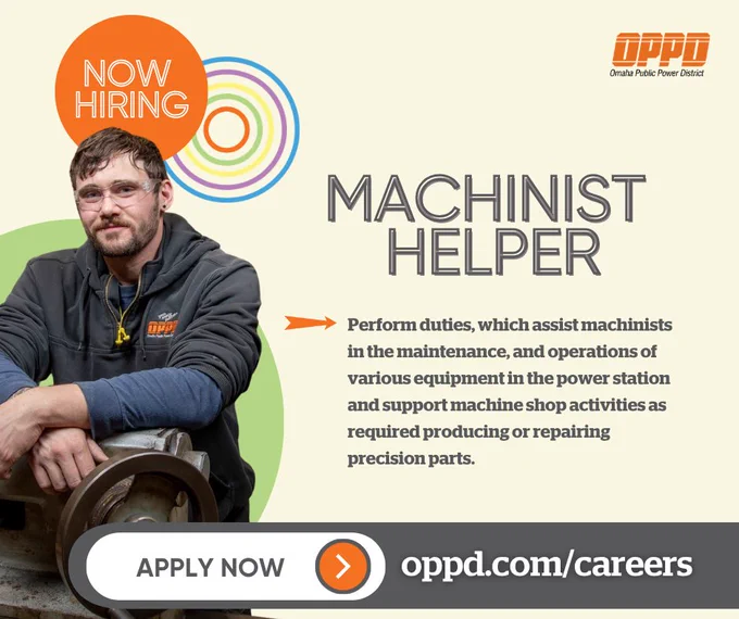 hiring OPPD machinist helper Nebraska City Station