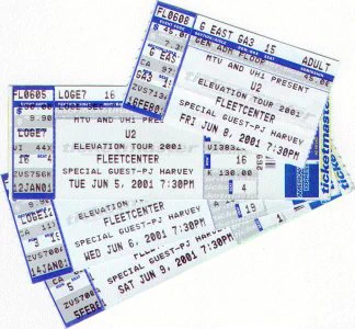 Tickets for all 4 U2 Elevation shows at the Fleet Center in June, 2001.