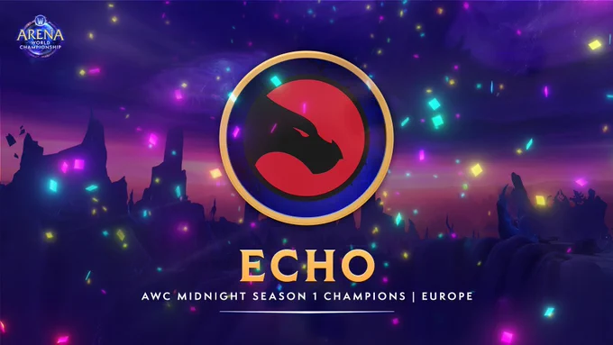 An image proclaiming Echo as the AWC Midnight Season 1 Champions in Europe.