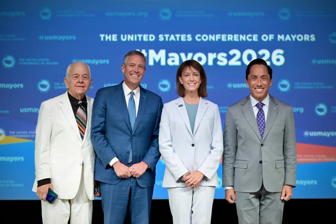 USCM CEO Tom Cochran, USCM 2nd Vice President Daniel Rickenmann, USCM Vice President Leirion Gaylor Baird, USCM President Todd Gloria