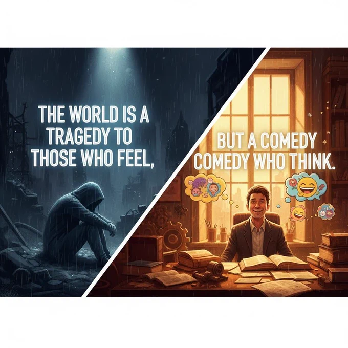 The world is a tragedy to those who feel, but a comedy to those who think.