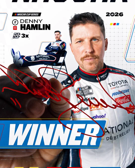 3x winner graphic for Denny Hamlin.