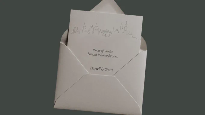 Pieces of Venice, bought it home for you.

As we celebrate 100 days together, we'd like to share our happiness with you. Hope this little gift brings a smile to your day.

— Harrell & Shan