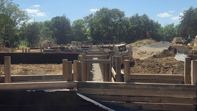 Oklahoma Army National Guard members assigned to the 120th Engineer Battalion take part in improvement and expansion of a trench system at Camp Gruber Training Center, Oklahoma. (Oklahoma National Guard photo provided by Spc. Erik Johnson)