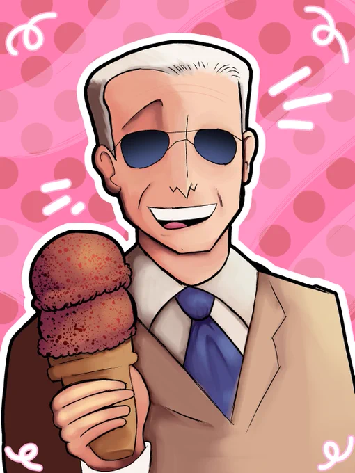 Digital drawing of Joe Biden holding an ice cream cone! He has aviators on, too!