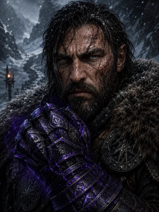 Hakon Ironhand was once a respected Close North clan champion, feared and proven in battle. Success poisoned him into pride, then power hunger. After killing his wife, the daughter of the clan council, his people judged him: his right hand was severed, bandaged, capped by the clan blacksmith, and he was banished.

Exiled into the frozen northern routes, Hakon’s bitterness became devotion. DARK whispers found him and turned his punishment into power. The Ironhand is no simple replacement, but a black-forged weapon of shame, identity, and obsession.

He is not a monster first, but a fallen man: scarred, winter-hardened, still carrying broken clan authority beneath fur, iron, leather, and DARK-tainted armor. His feud with Randgrid is personal. She raised Styrbjorn after the bear’s mother died, and Hakon sees the White Bear as something stolen from the life he lost. He wants Styrbjorn back one way or another.
