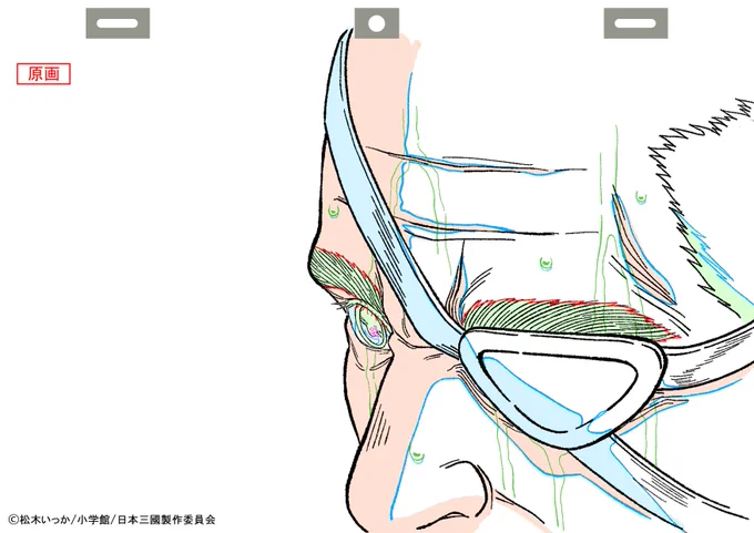 ①龍門の顔アップ（目元近く）の原画。
「泰平の世に～お前がおらなあかんねん」というシーン。