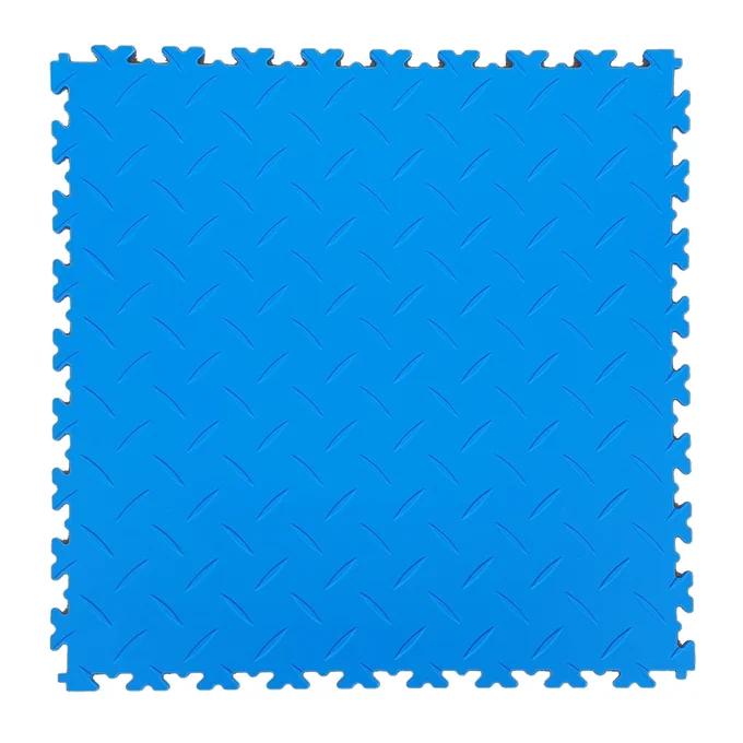 MotoLock HD Electric Blue Diamond Plate PVC material Interlocking Floor Tiles