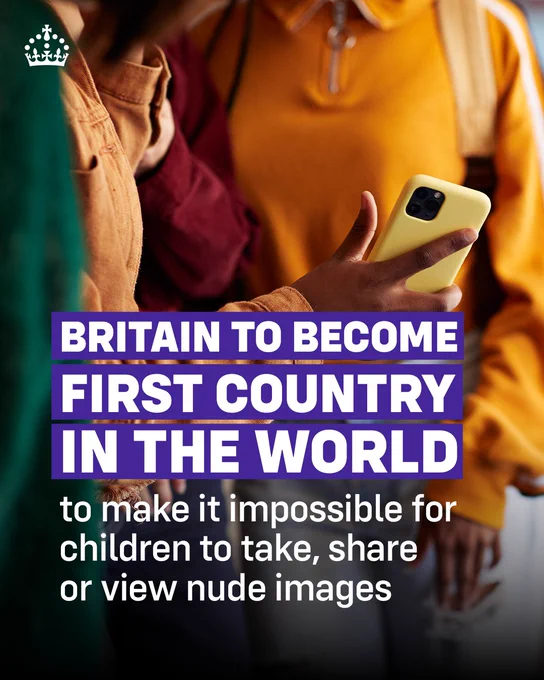Graphic with wording: Britain to become first country in the world to make it impossible for children to take, share or view nude images.