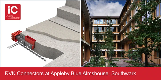 At Witherford Watson Mann architects’ Appleby Blue Almshouse, winner of the RIBA Stirling Prize 2025, RVK telescopic connectors provide a hidden means of support for the precast stair landings off core walls.