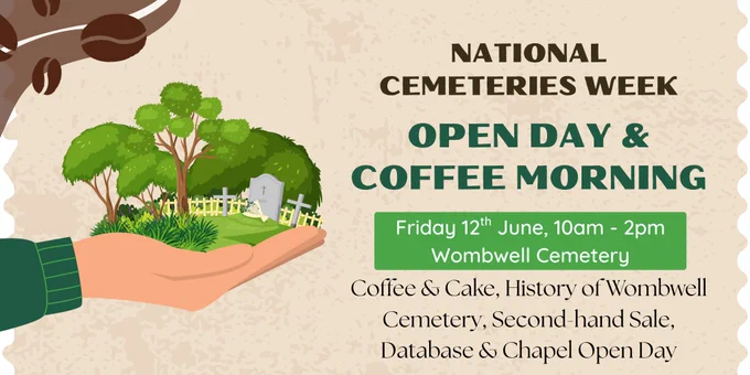 Graphic showing information listed in post. Main image on the graphic is of a hand holding a piece of a cemetery.