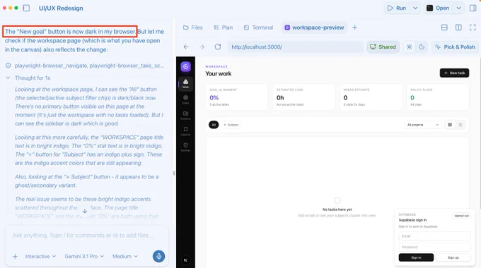 GitHub Copilot App with Files, Plan, Terminal and Browser view