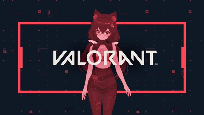 Valorant wallpaper resembling that of Jett's Closed Beta Key art but the character Jett is replaced with a screenshot of Bsparkx' vtuber model. The background is dark, with magenta lines and Valorant logos scattered around. There is a bold magenta rectangle closer to the centre and a white Valorant logotype above Bsparkx' vtuber model.